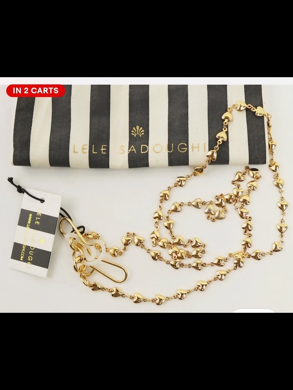 Lele Sadoughi Gold Heart Link Chain Strap with Branded Pouch